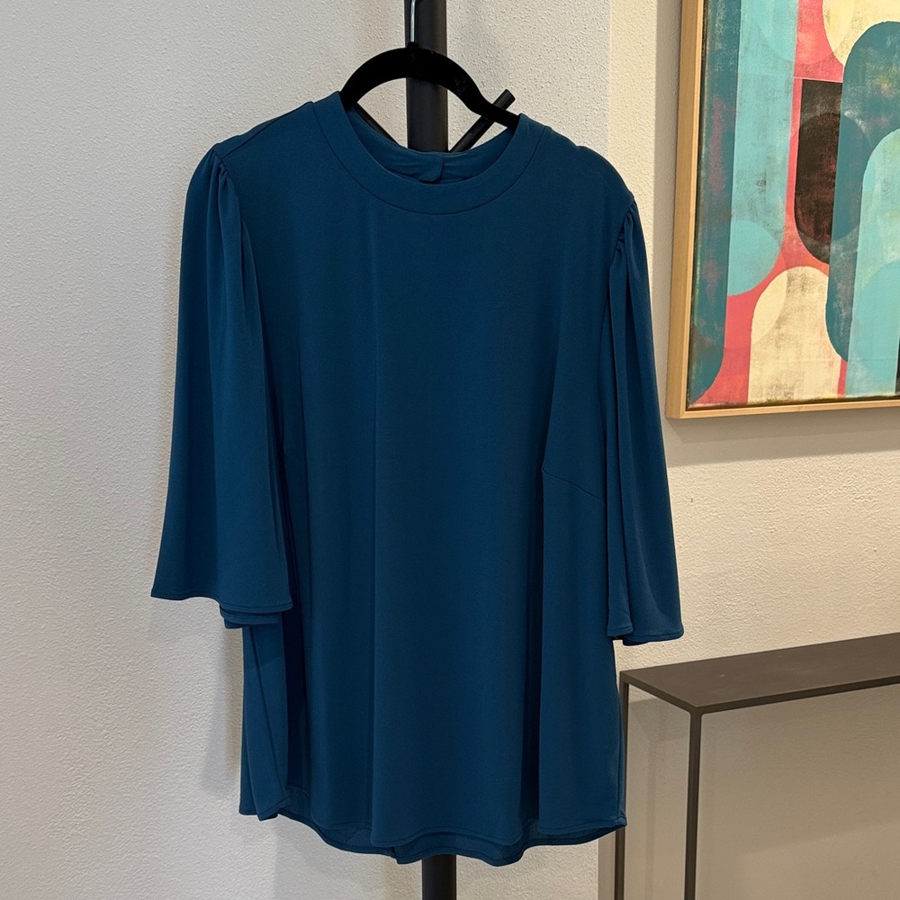 Universal Standard Teal Blouse with Flutter Sleeves